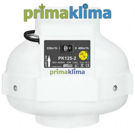 Prima Klima PK Rohrventilator, 400 m³/h, für 125 mm Rohr, inkl. Wandhalterung, Kunststoff 2 Drehzahlen